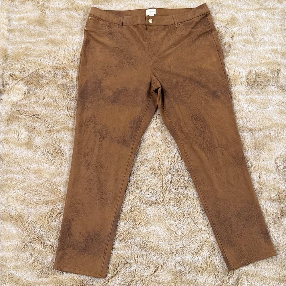 NWOT Chico's Faux-Suede Slim Leg Ankle Pants - Worn Luggage - Size 3.5 (18)